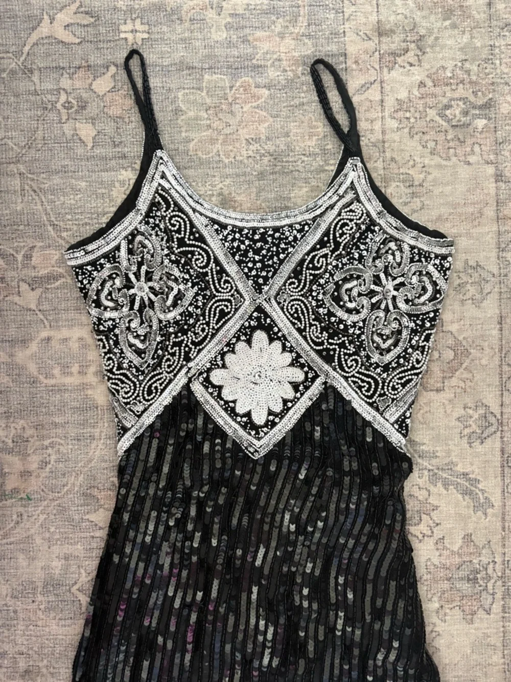 Laurence Kazar Black and White Sequin Maxi Dress - Picture 3 of 6